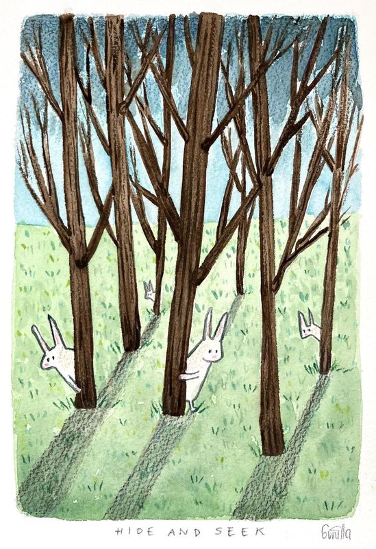 Hide and seek  original akvarell