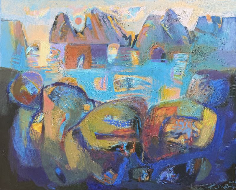 Kyst-symfoni - akryl på lerret