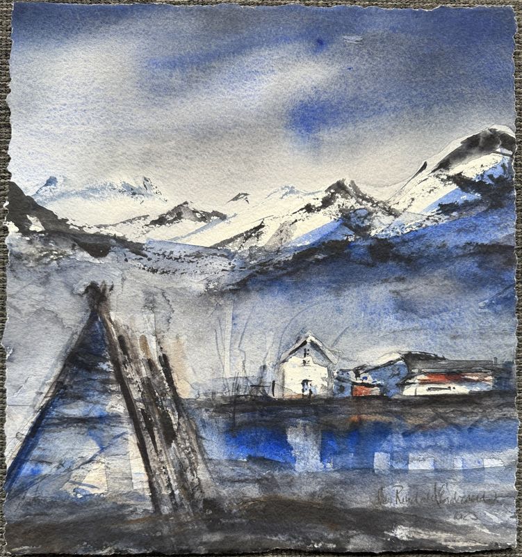 Blå time - original akvarell